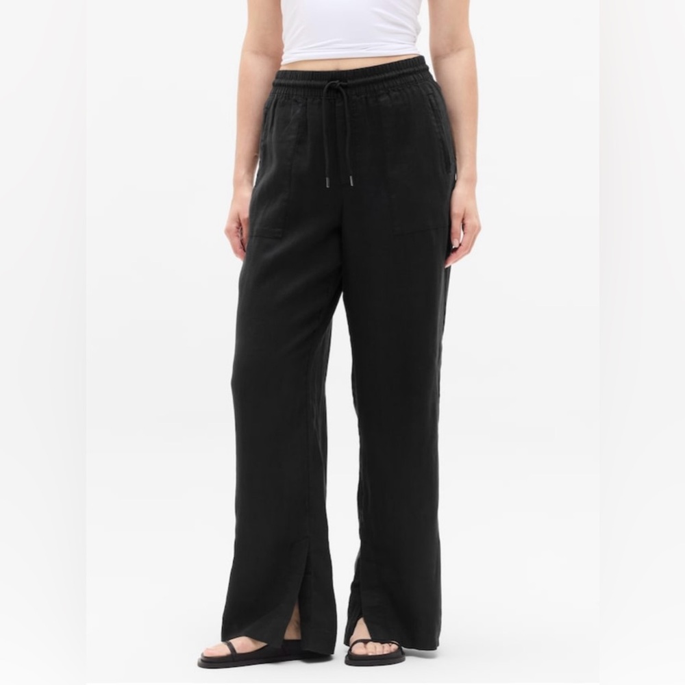 Athleta Retreat Linen High Rise Wide Leg Pant - Petite Large / Black